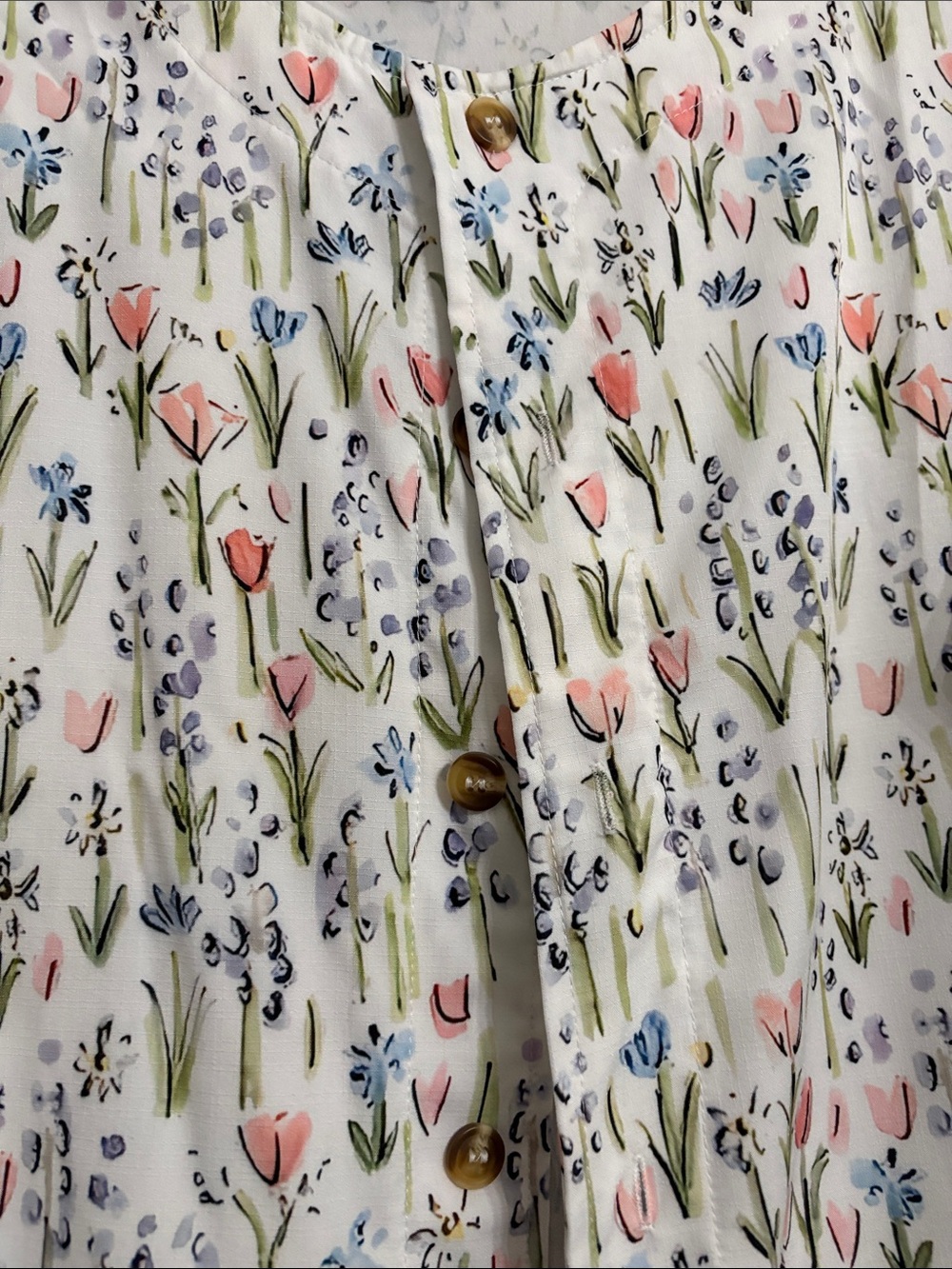 Floral Button-Front Jacket - White with Pink & Blue Tulips - Picture 3 of 5